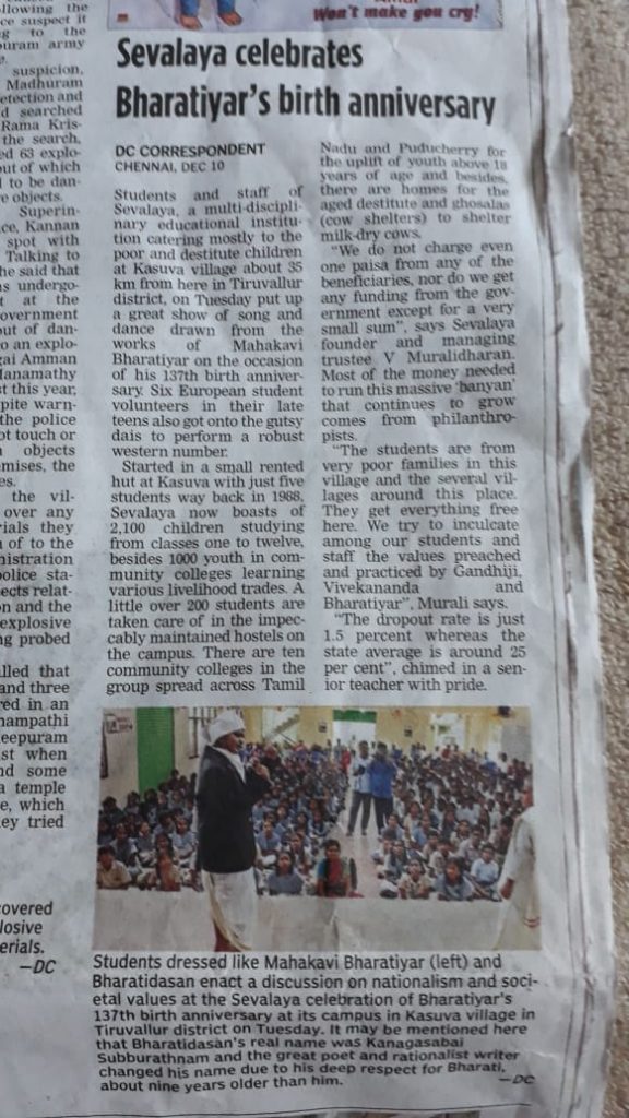 11Dec_Deccan chronicle_Bharathiyar Birth anniversary at Kasuva Sevalaya